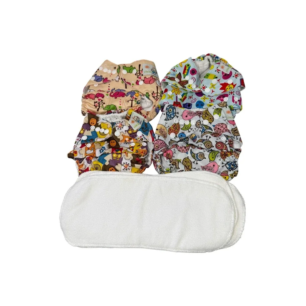 Shine Baby Cloth Diaper Set 4 Pocket Diapers with Inserts Animal Bird Prints